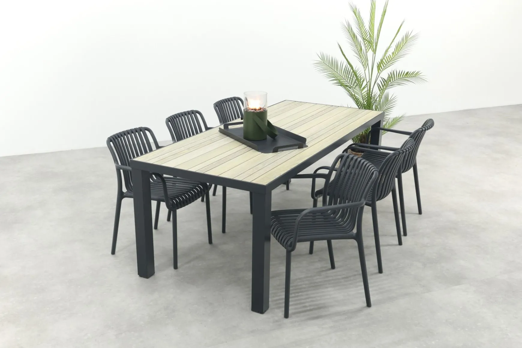 Stripe/Nola stapelbare tuinset 210x90 cm. - Antraciet/Houtlook