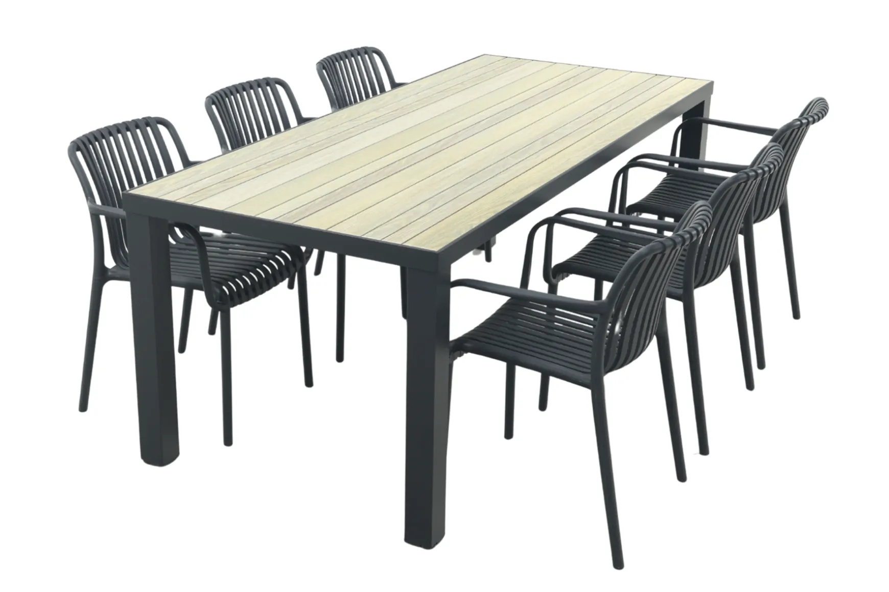 Stripe/Nola stapelbare tuinset 210x90 cm. - Antraciet/Houtlook