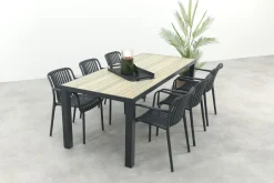 Stripe/Nola stapelbare tuinset 210x90 cm. - Antraciet/Houtlook