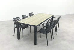 Stripe/Nola stapelbare tuinset 210x90 cm. - Antraciet/Houtlook