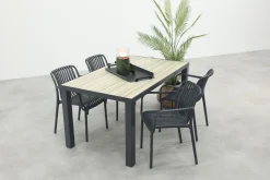 Stripe/Nola stapelbare tuinset 160x90 cm. - Antraciet/Houtlook