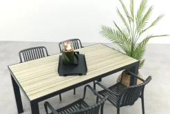 Stripe/Nola stapelbare tuinset 160x90 cm. - Antraciet/Houtlook
