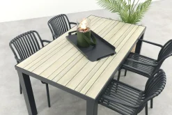 Stripe/Nola stapelbare tuinset 160x90 cm. - Antraciet/Houtlook