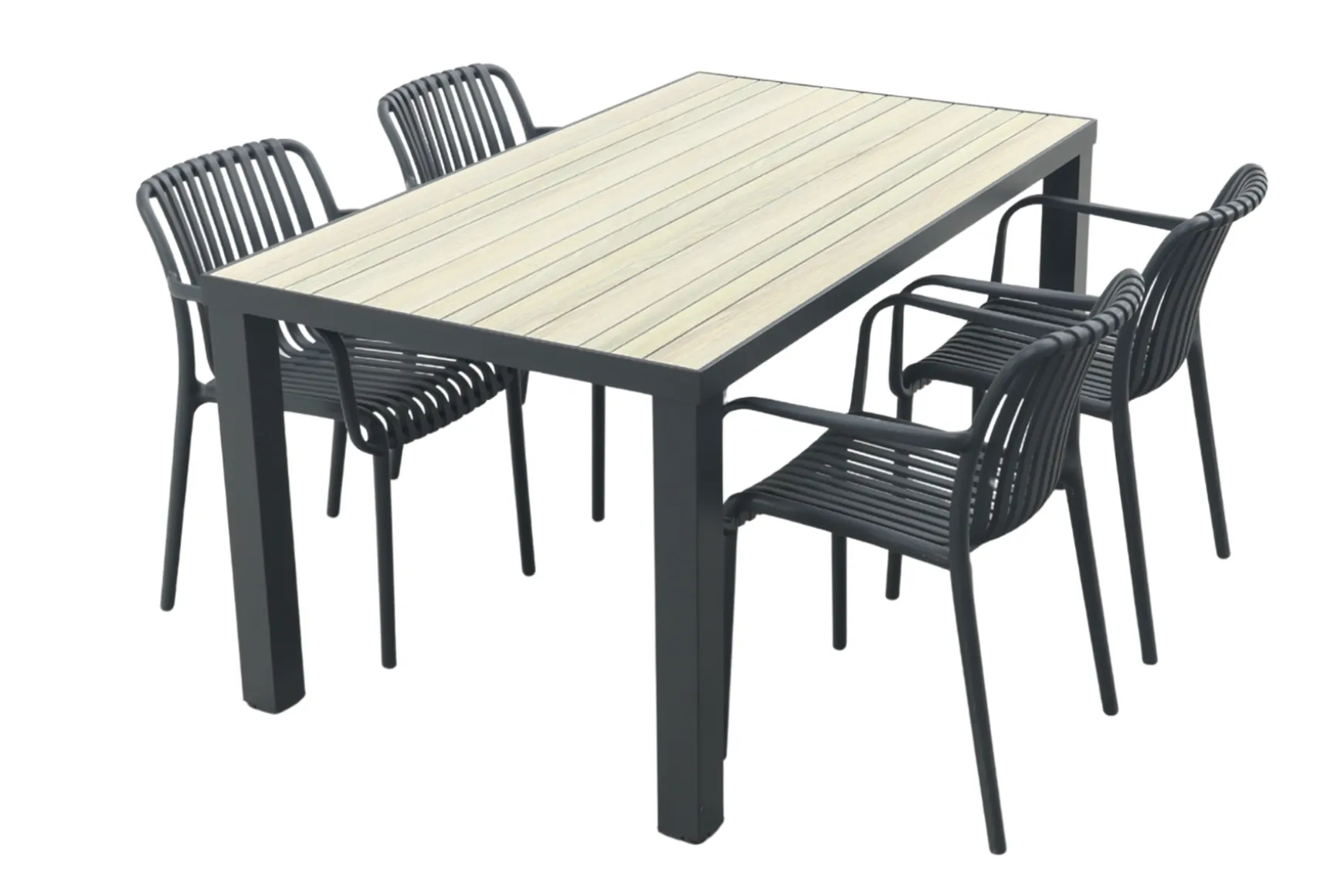 Stripe/Nola stapelbare tuinset 160x90 cm. - Antraciet/Houtlook