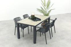 Stripe/Nola stapelbare tuinset 160x90 cm. - Antraciet/Houtlook