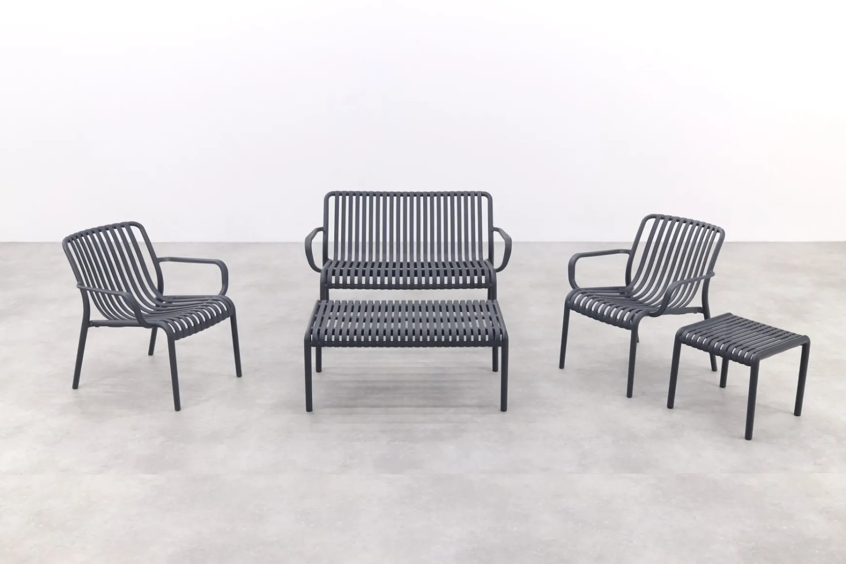 Stripe stoel-bank loungeset antraciet 4-delig