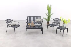 Stripe stoel-bank loungeset antraciet 4-delig