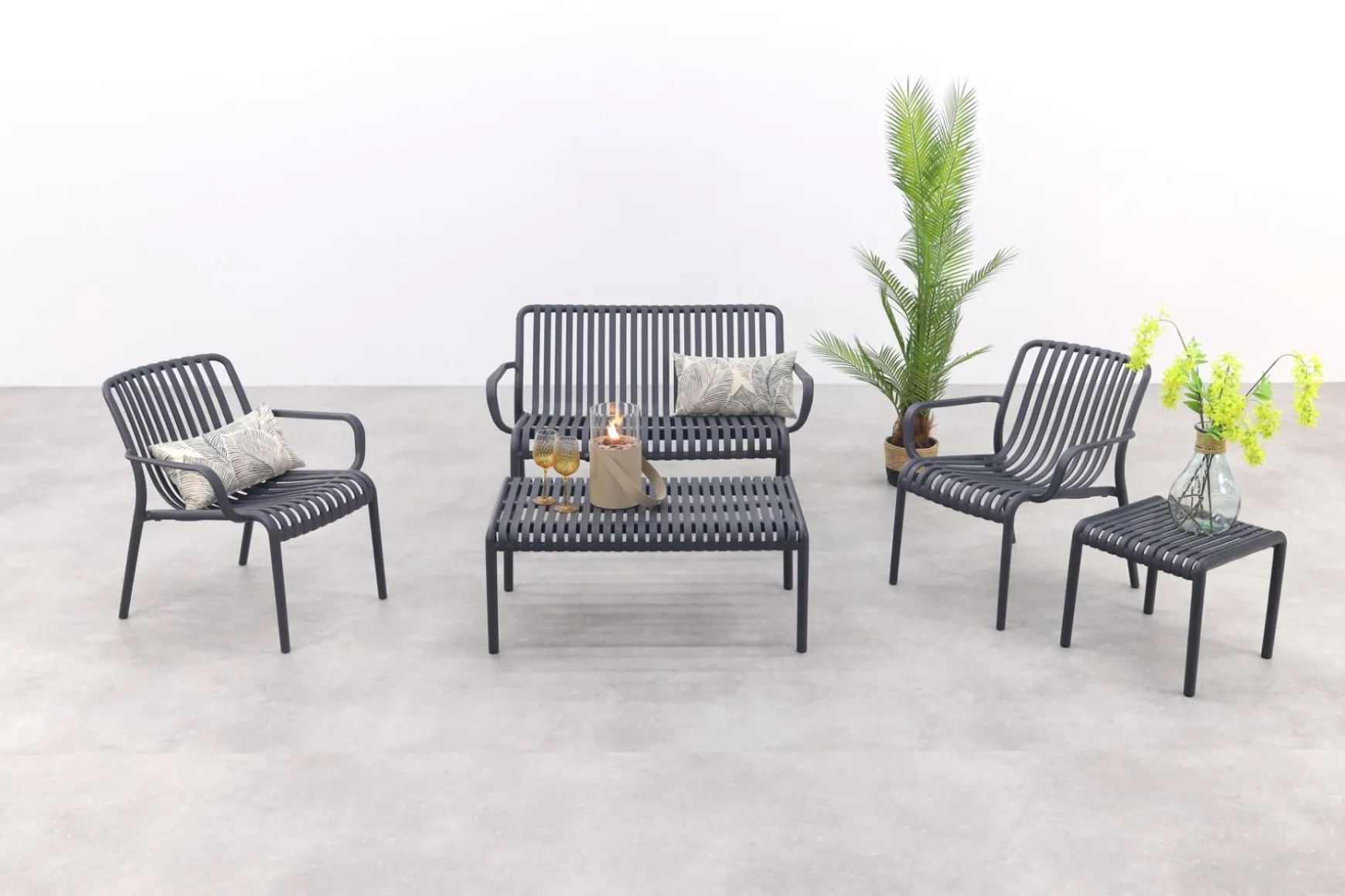 Stripe stoel-bank loungeset antraciet 4-delig