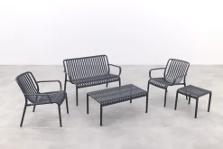 Stripe stoel-bank loungeset antraciet 4-delig