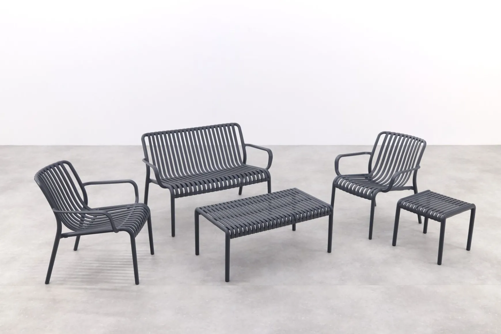 Stripe stoel-bank loungeset antraciet 4-delig