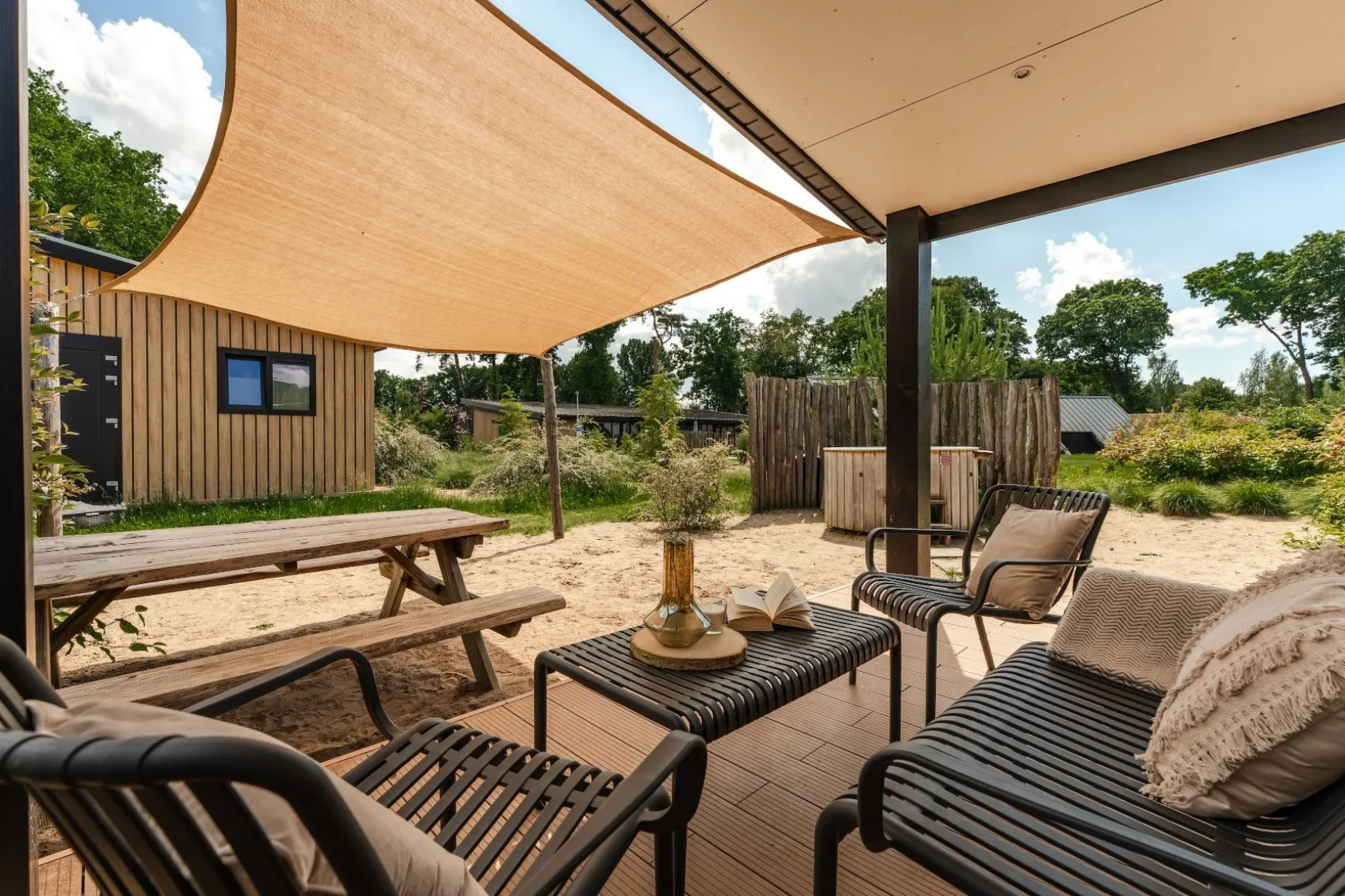 Stripe stoel-bank loungeset antraciet 4-delig