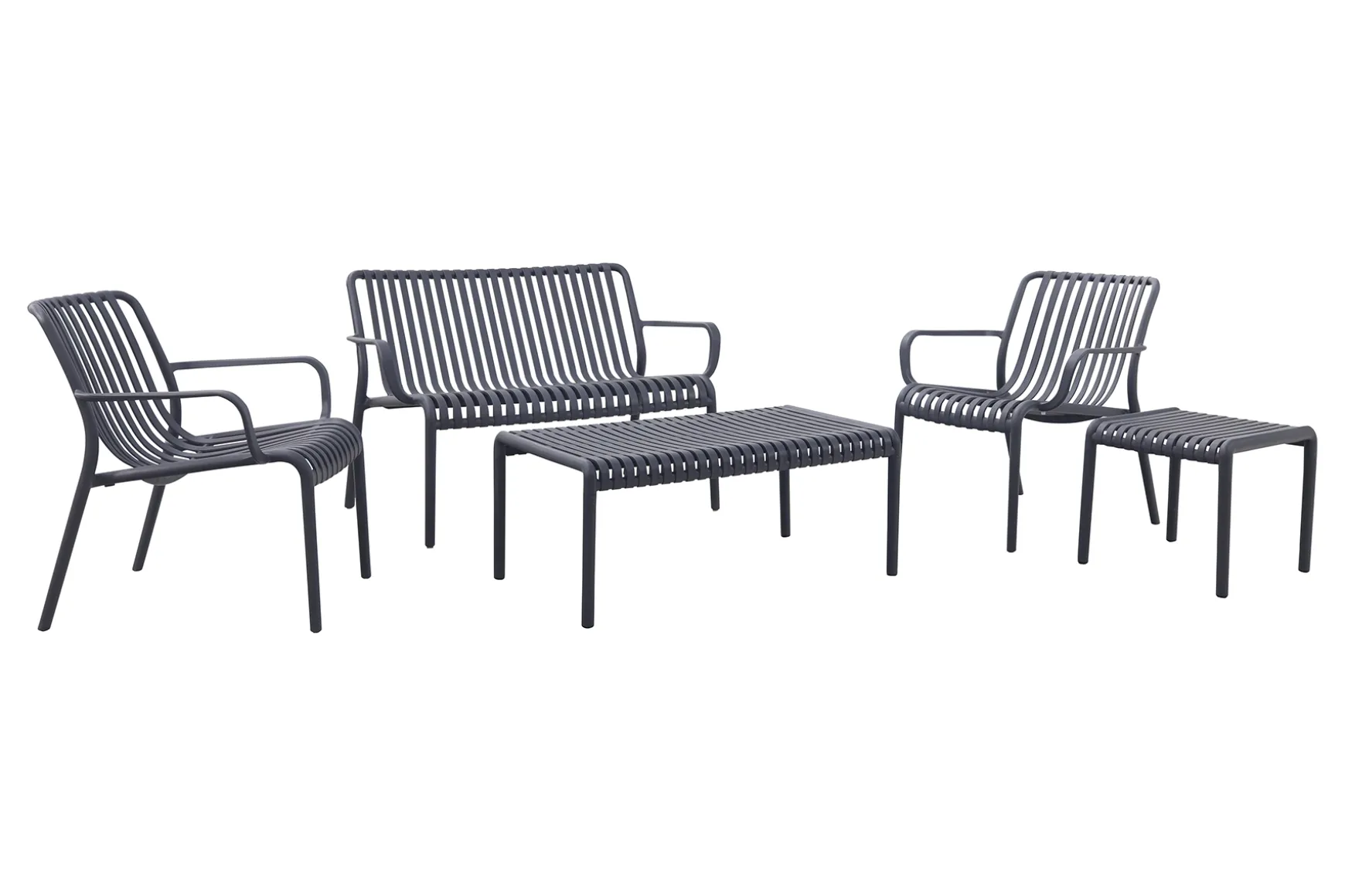 Stripe stoel-bank loungeset antraciet 4-delig
