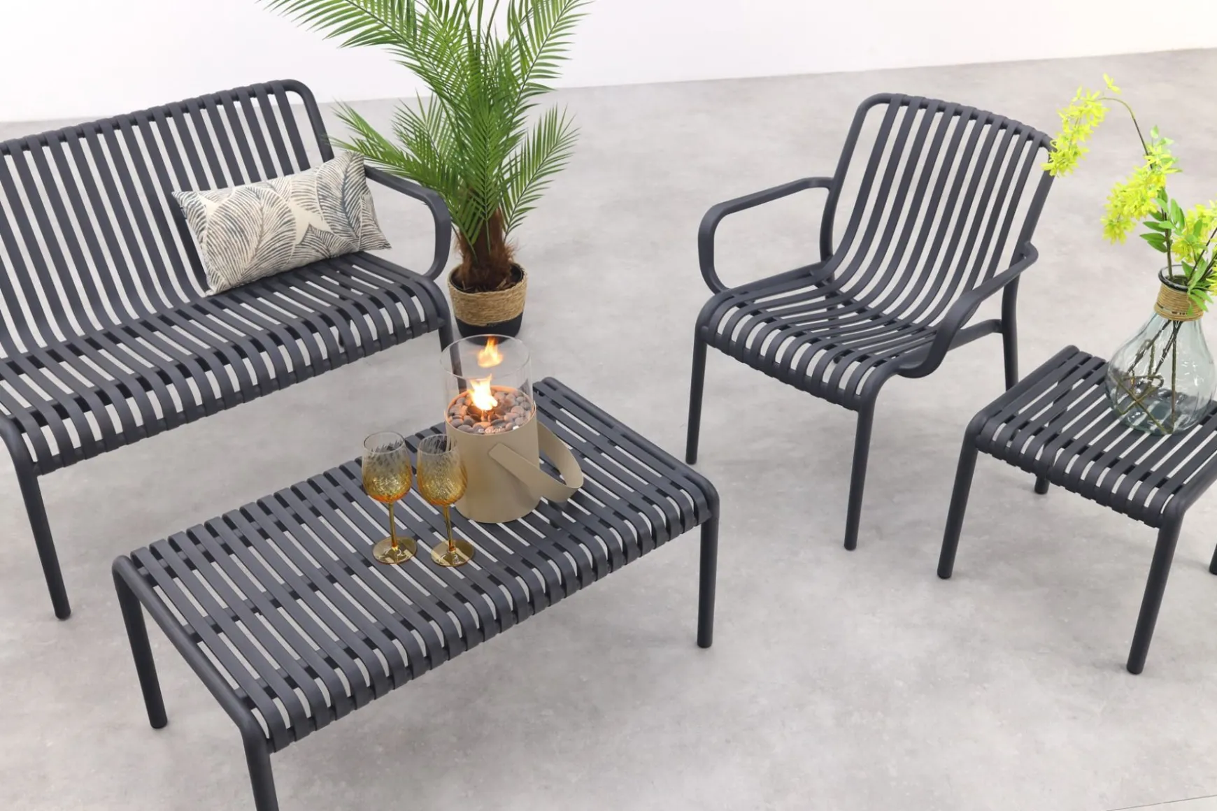 Stripe stoel-bank loungeset antraciet 4-delig