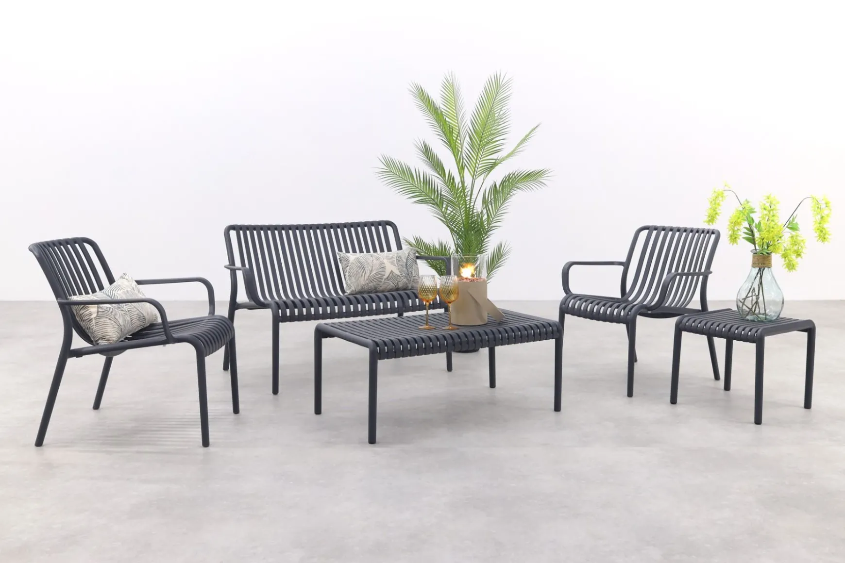 Stripe stoel-bank loungeset antraciet 4-delig