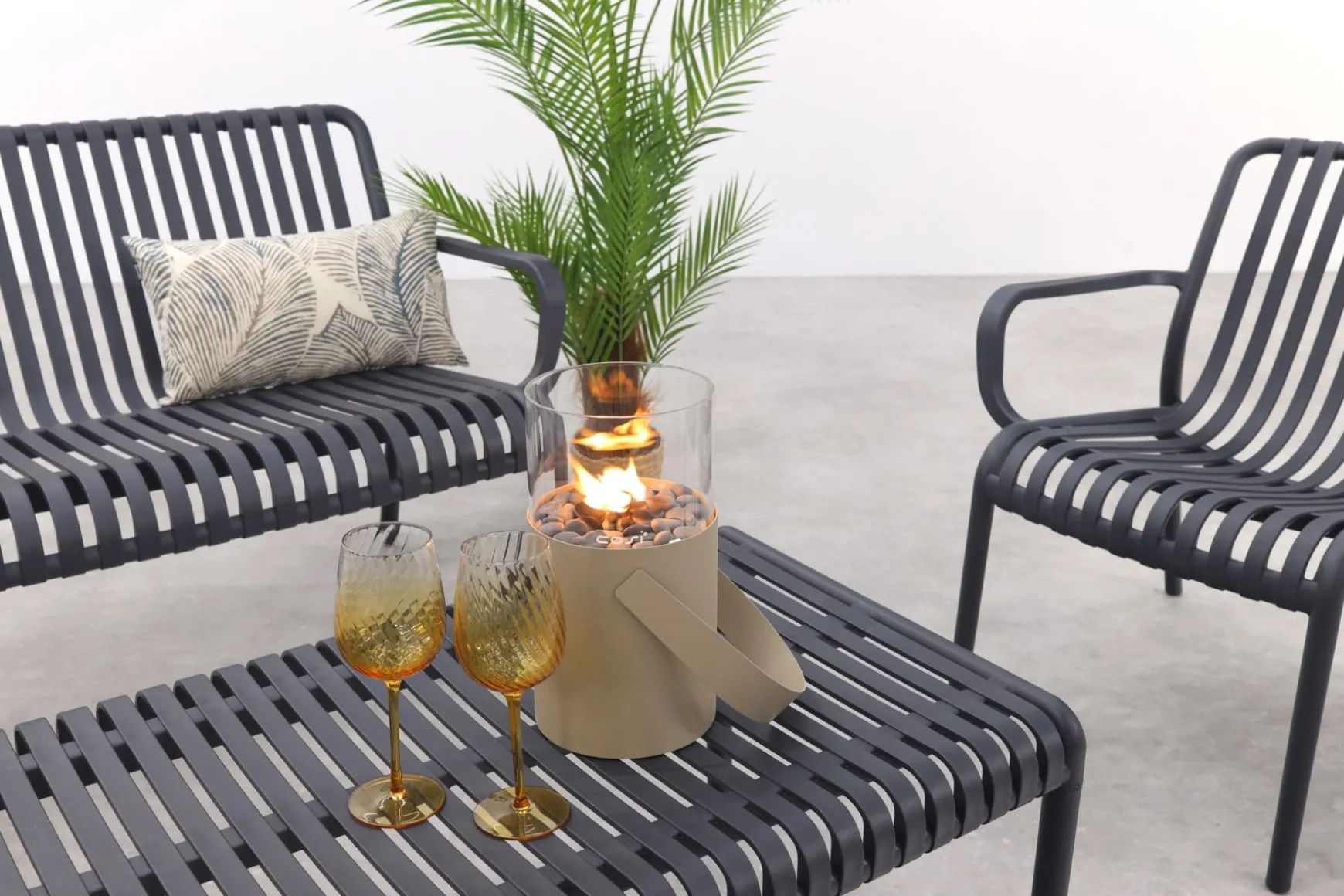 Stripe stoel-bank loungeset antraciet 4-delig