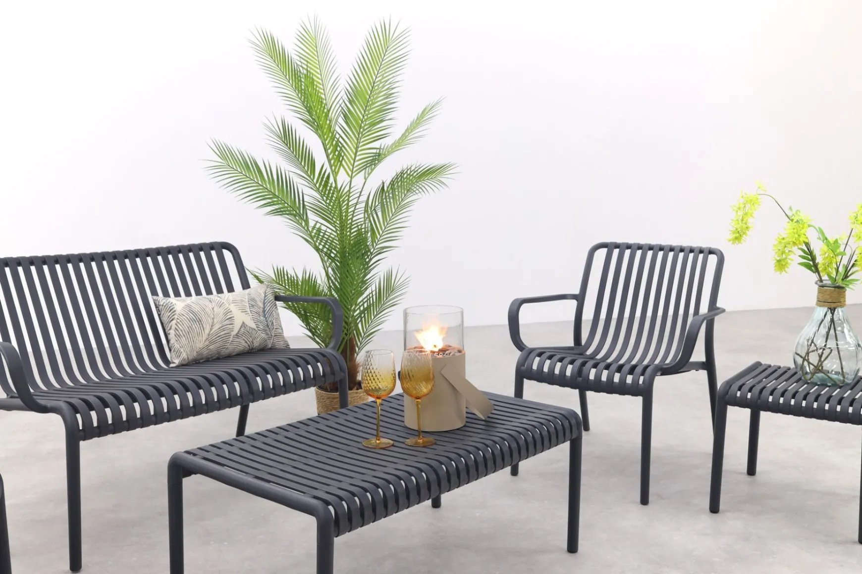 Stripe stoel-bank loungeset antraciet 4-delig