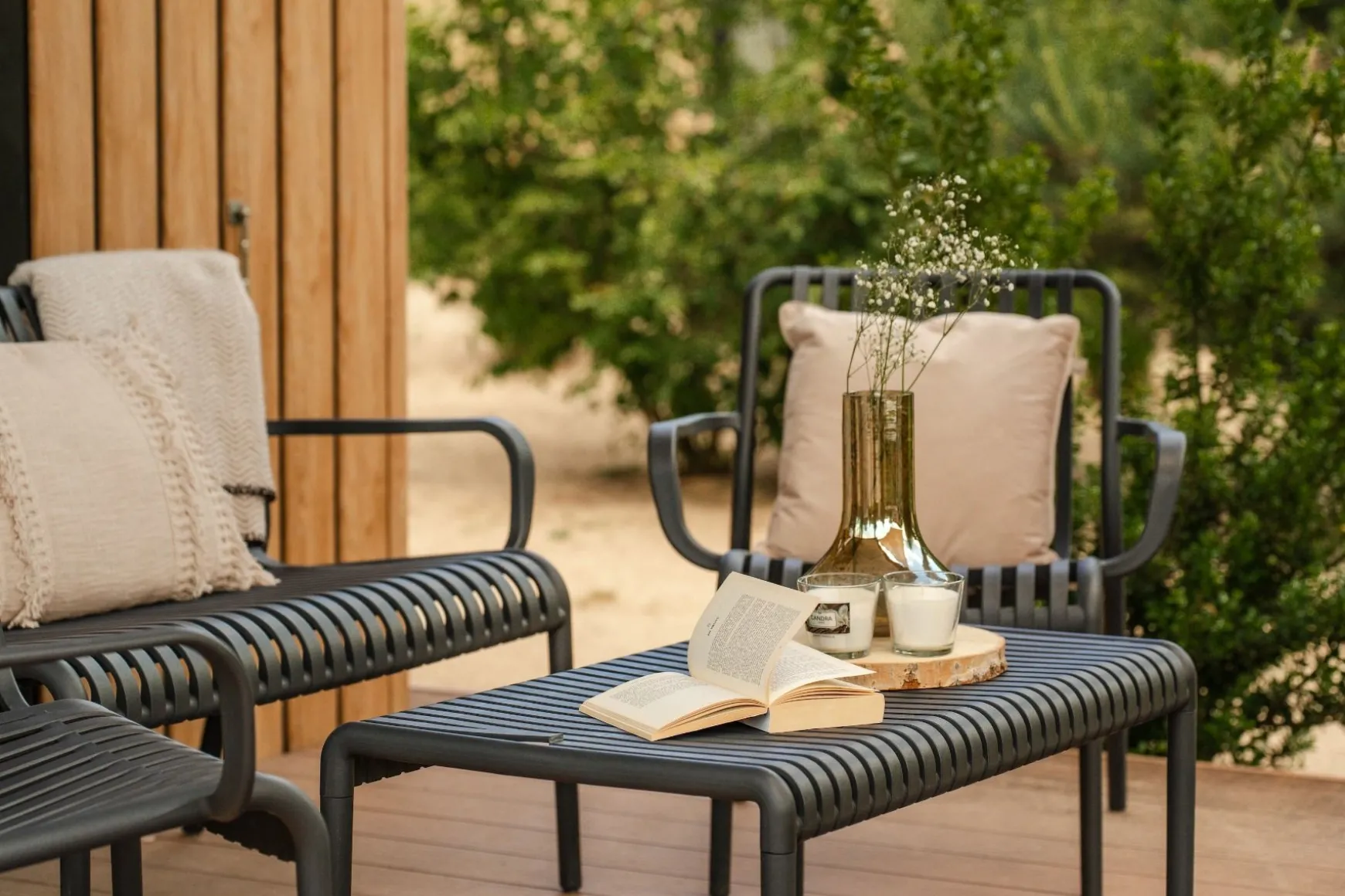 Stripe stoel-bank loungeset antraciet 4-delig