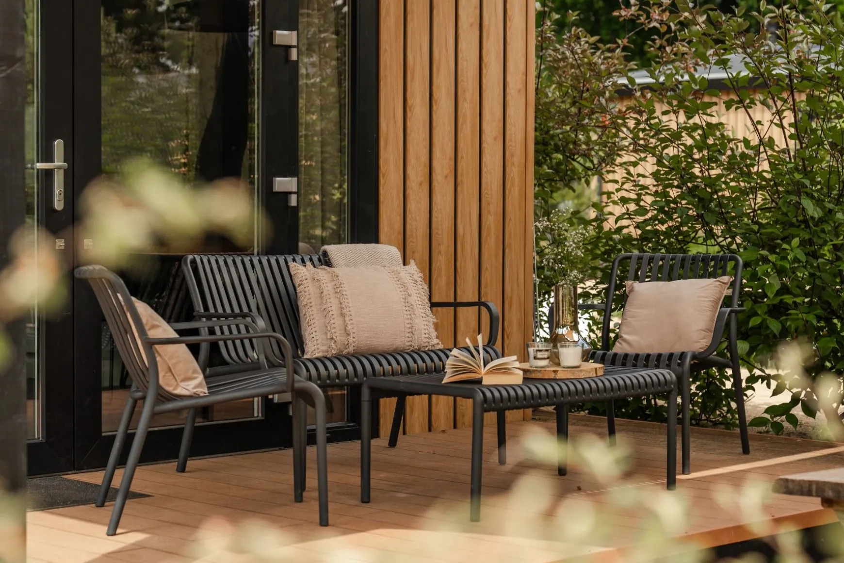 Stripe stoel-bank loungeset antraciet 4-delig