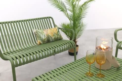 Stripe stoel-bank loungeset mosgroen 4-delig