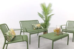 Stripe stoel-bank loungeset mosgroen 4-delig