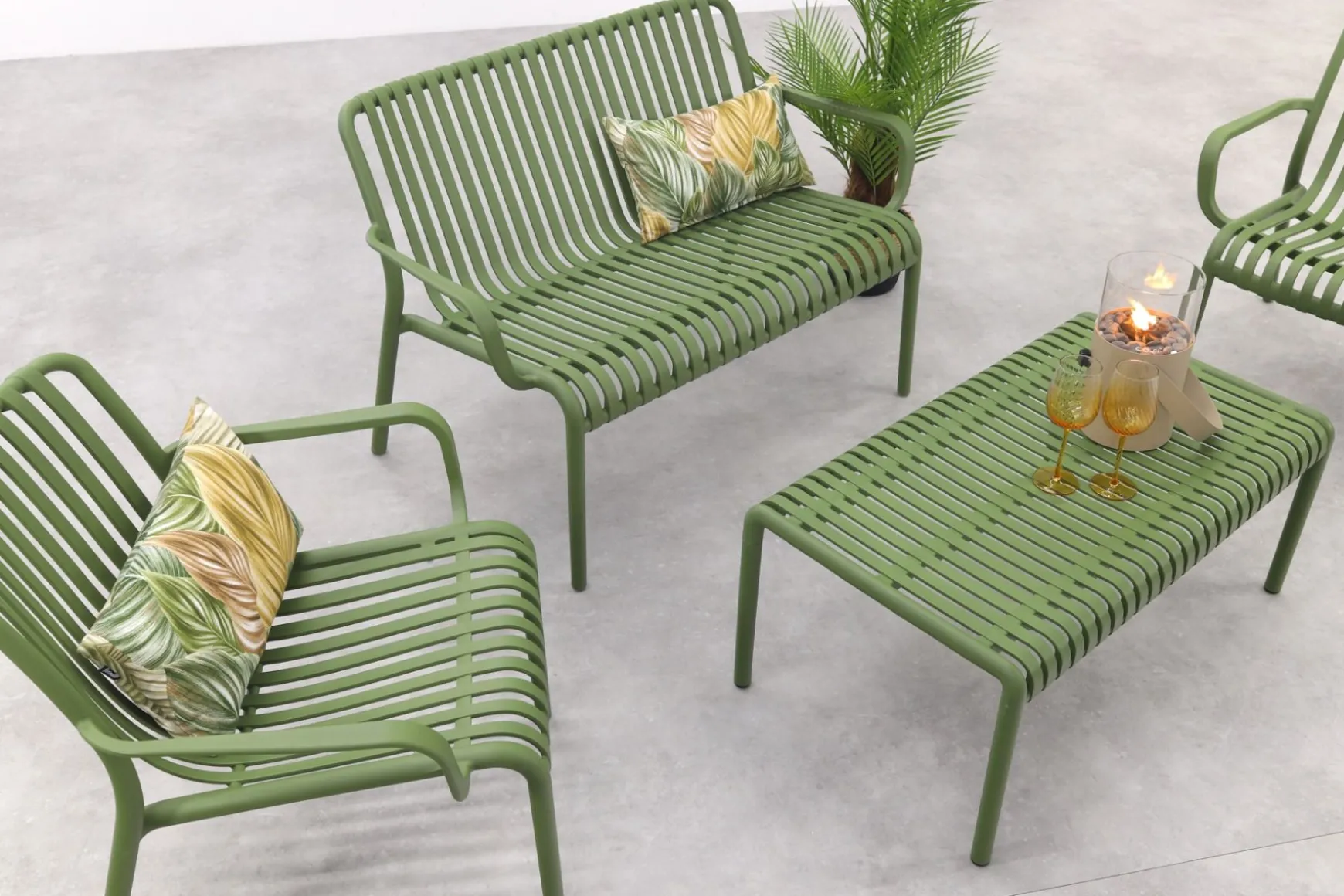 Stripe stoel-bank loungeset mosgroen 4-delig