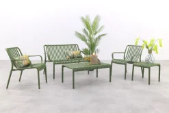 Stripe stoel-bank loungeset mosgroen 4-delig