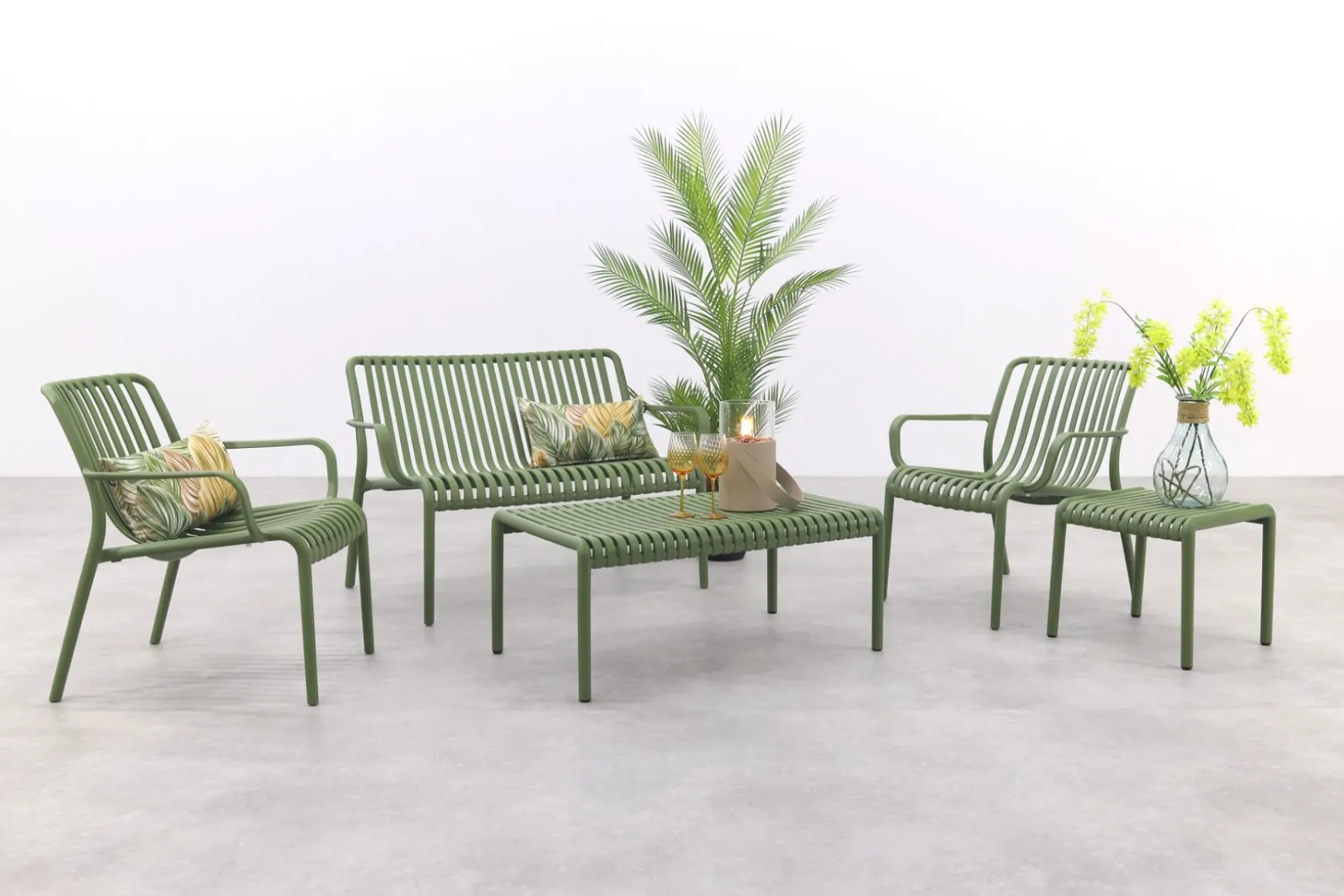 Stripe stoel-bank loungeset mosgroen 4-delig