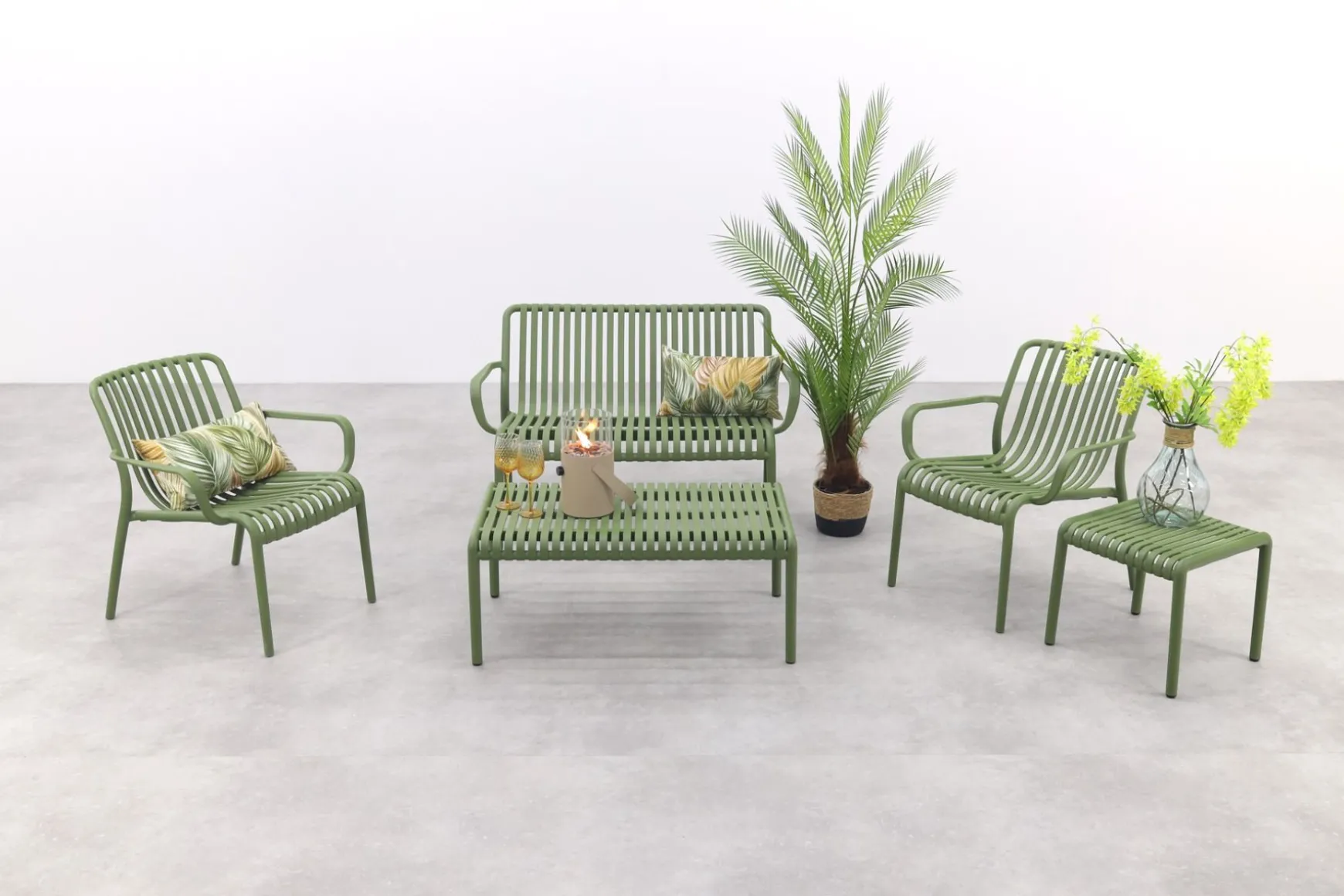 Stripe stoel-bank loungeset mosgroen 4-delig