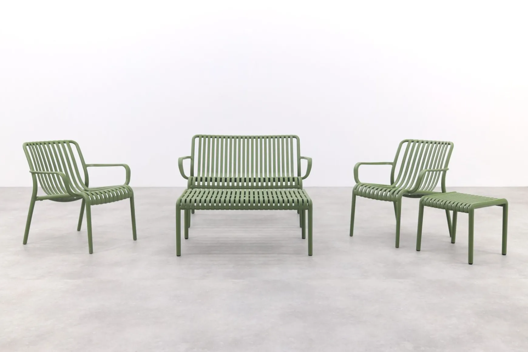 Stripe stoel-bank loungeset mosgroen 4-delig