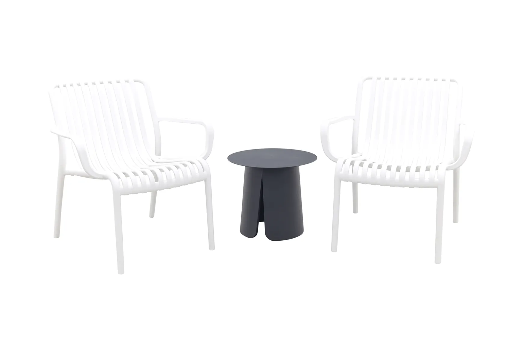 Stripe/Velora loungestoelen set (3-delig) - Wit/Royal grey