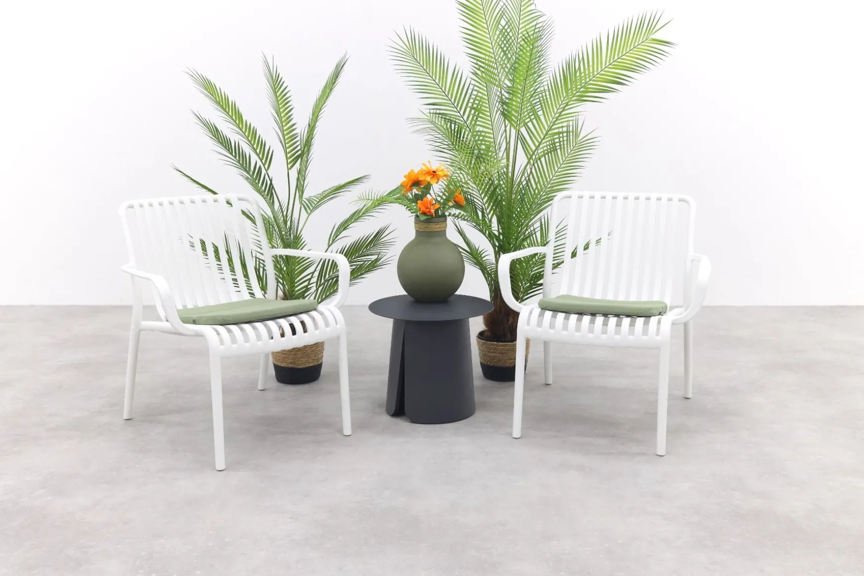 Stripe/Velora loungestoelen set (3-delig) - Wit/Royal grey