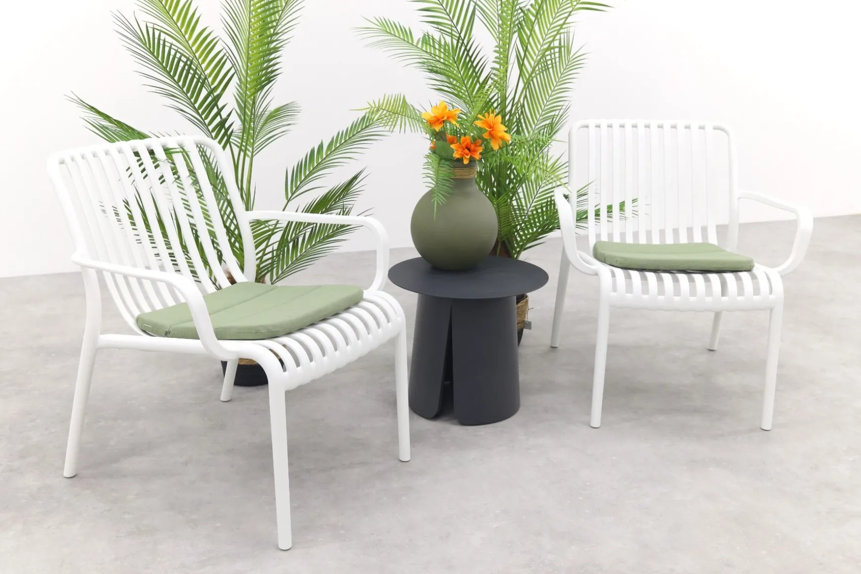 Stripe/Velora loungestoelen set (3-delig) - Wit/Royal grey