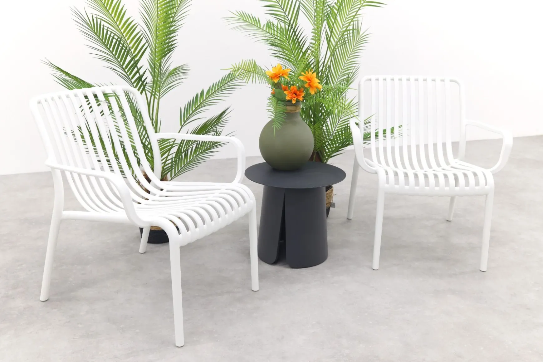 Stripe/Velora loungestoelen set (3-delig) - Wit/Royal grey