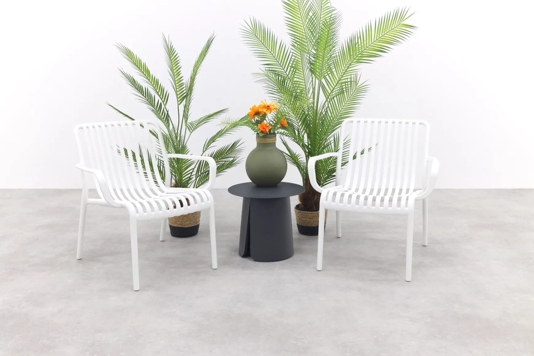 Stripe/Velora loungestoelen set (3-delig) - Wit/Royal grey