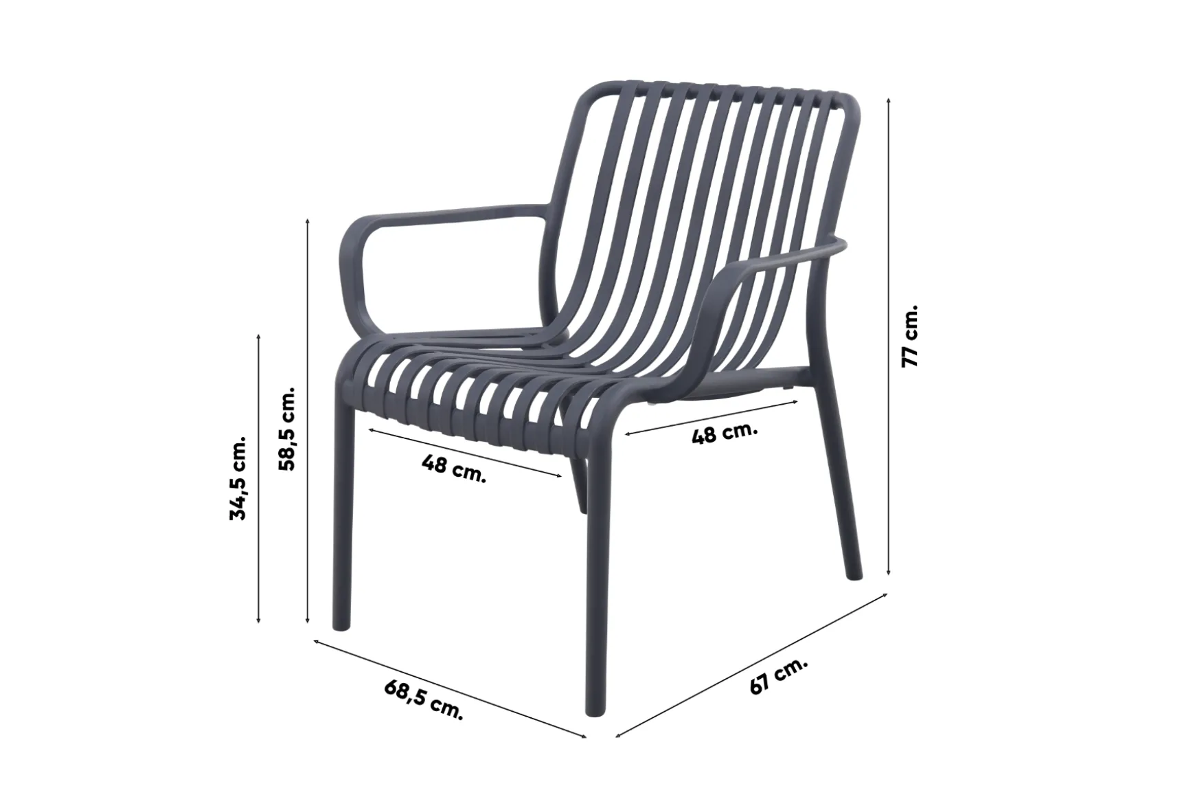 Stripe/Velora loungestoelen set (3-delig) - Antraciet/Royal Grey