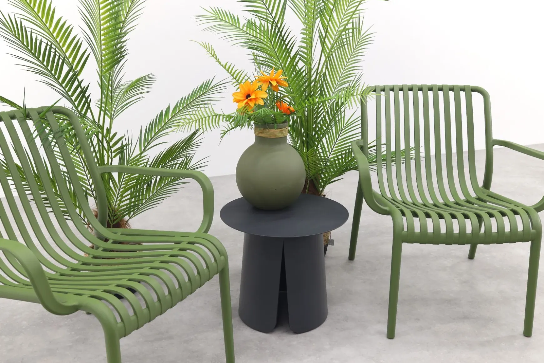 Stripe/Velora loungestoelen set (3-delig) - Mosgroen/Royal grey
