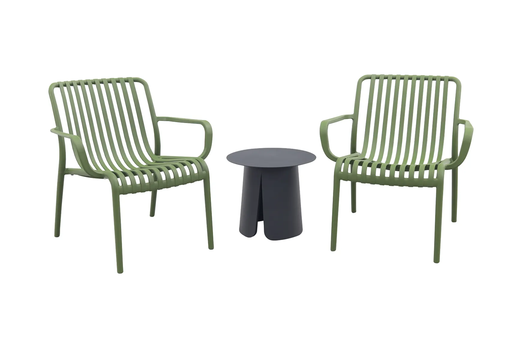Stripe/Velora loungestoelen set (3-delig) - Mosgroen/Royal grey
