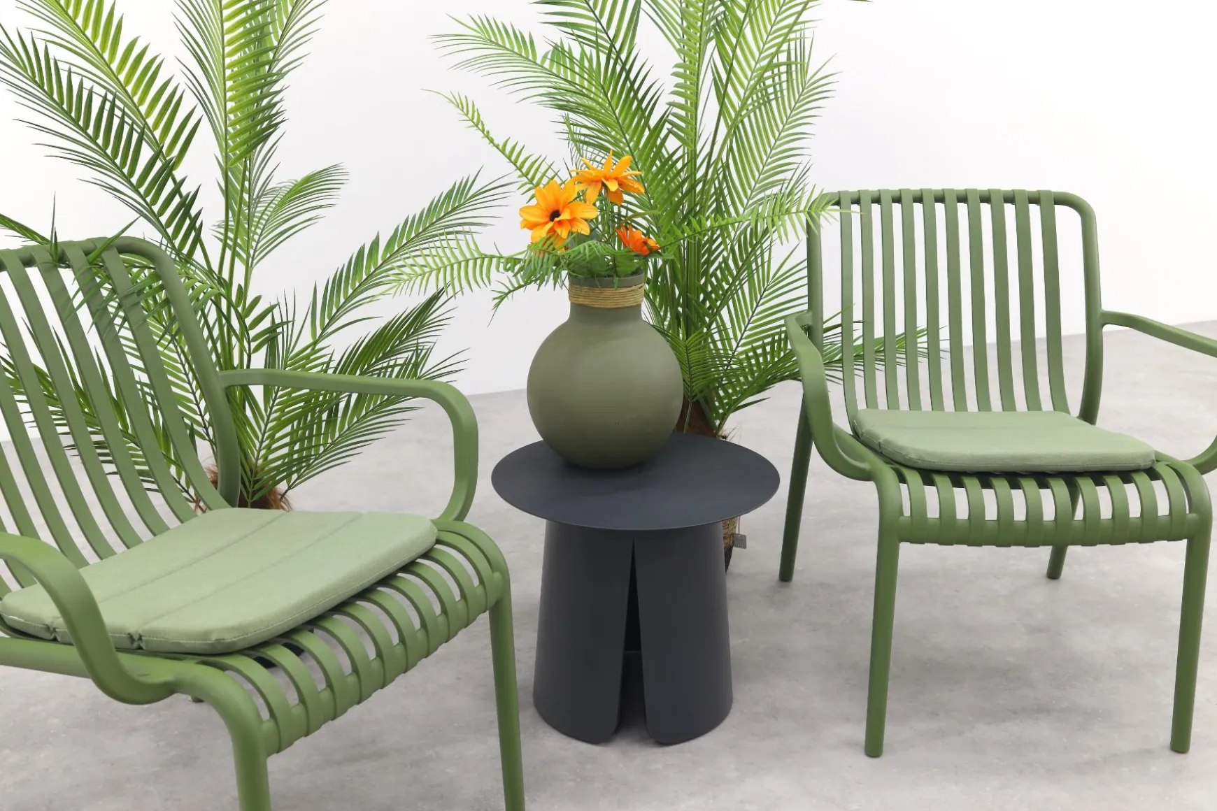 Stripe/Velora loungestoelen set (3-delig) - Mosgroen/Royal grey