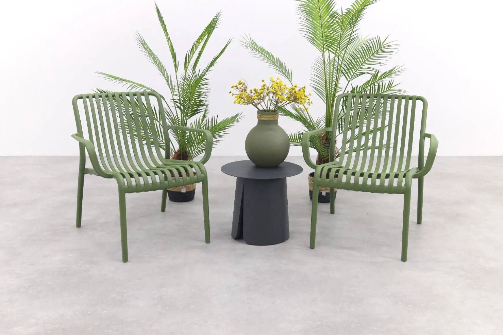 Stripe/Velora loungestoelen set (3-delig) - Mosgroen/Royal grey