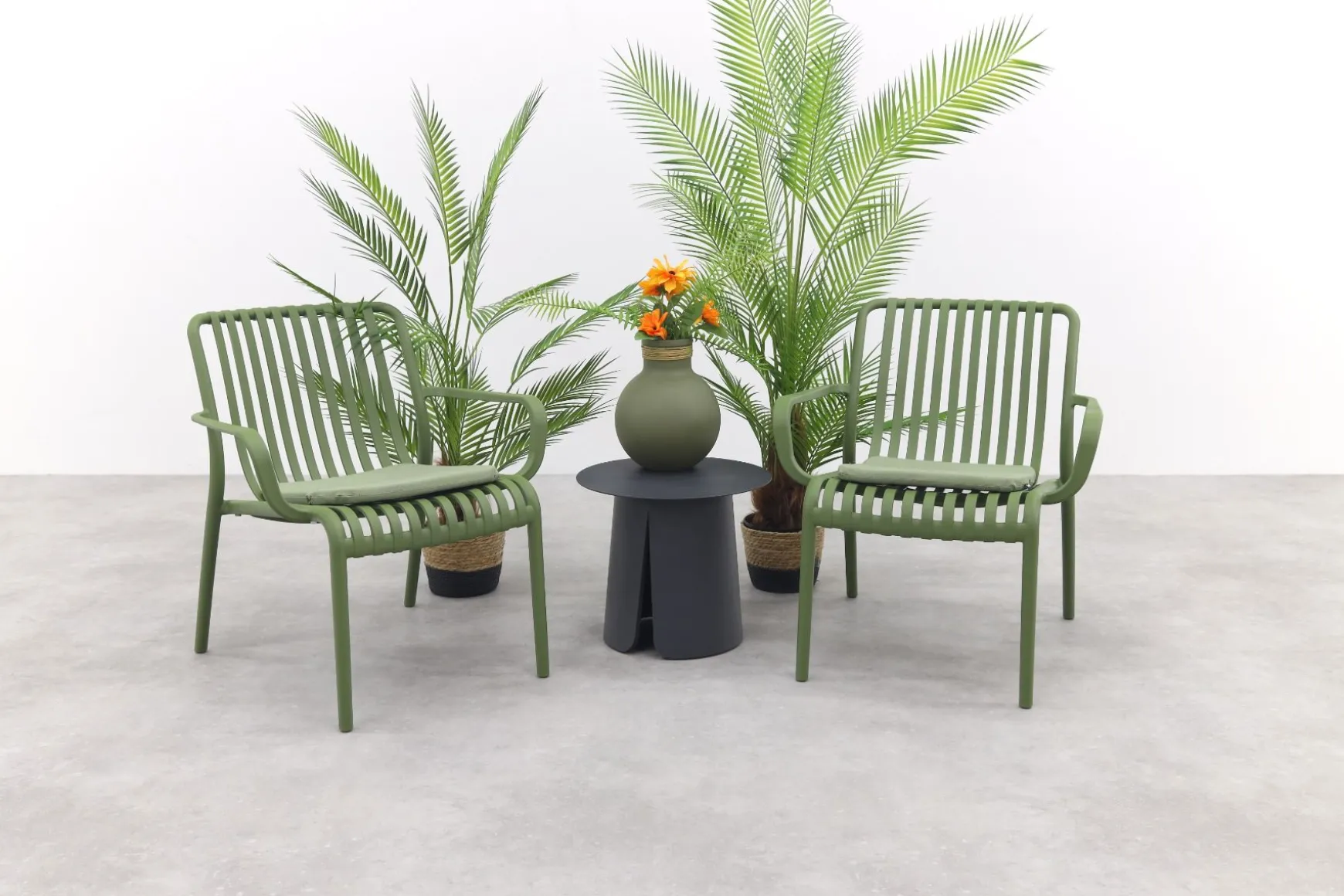 Stripe/Velora loungestoelen set (3-delig) - Mosgroen/Royal grey