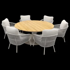 Suns Dolce/Grado low dining ronde 6-persoons tuinset - Zand/Teak