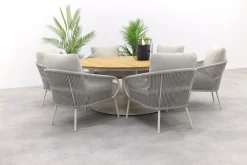 Suns Dolce/Grado low dining ronde 6-persoons tuinset - Zand/Teak