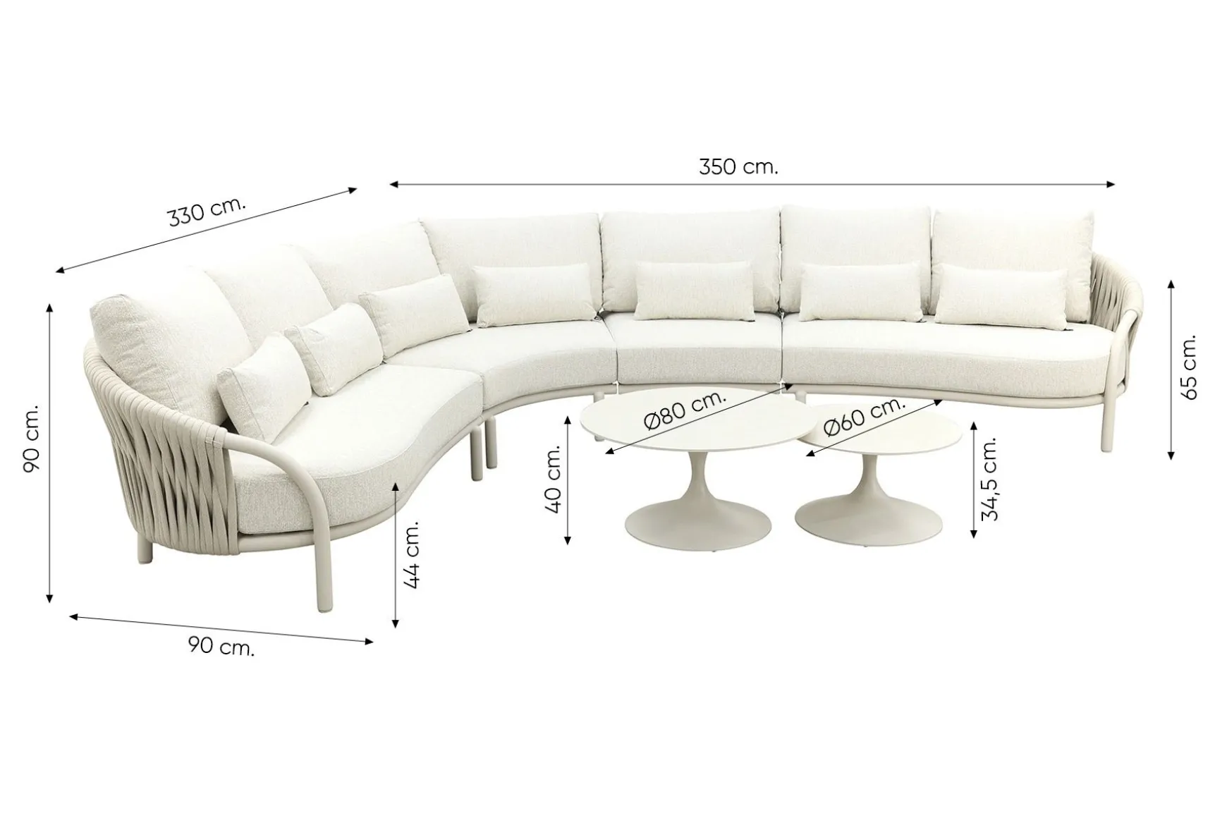 Suns Feroli/Nova organische hoekbank loungeset incl. middenelement - Camel Sand/Rope