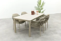 Taste Calma/Hartman Kyra rope tuinset voor 4 personen 180x90 cm. - Latte