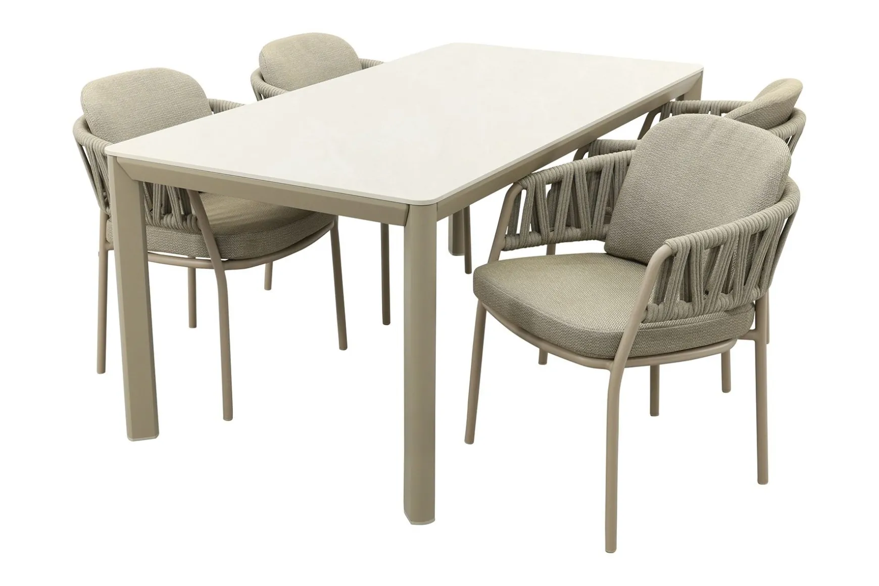 Taste Calma/Hartman Kyra rope tuinset voor 4 personen 180x90 cm. - Latte