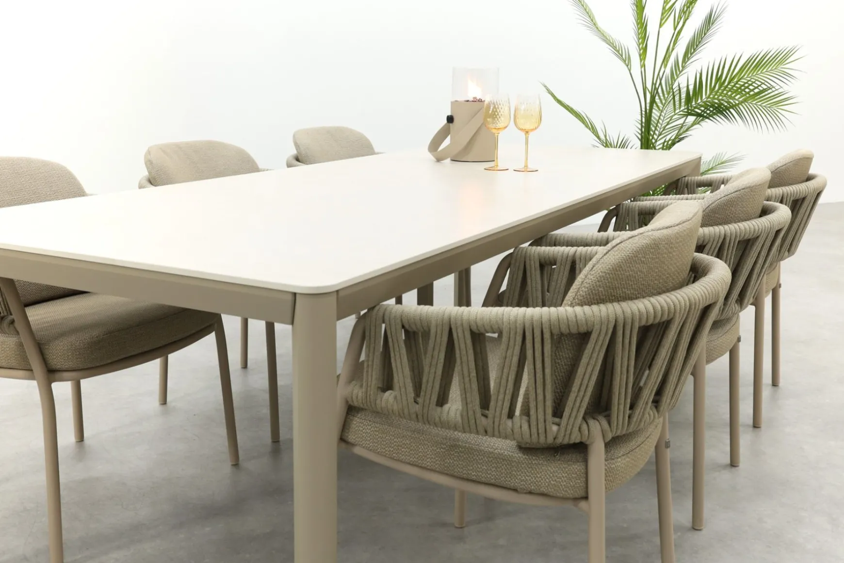 Taste Calma/Hartman Kyra rope tuinset voor 6 personen 240x100 cm. - Latte