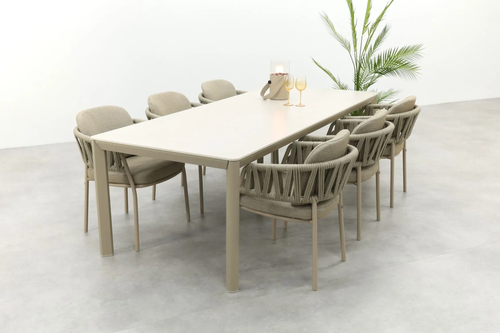 Taste Calma/Hartman Kyra rope tuinset voor 6 personen 240x100 cm. - Latte