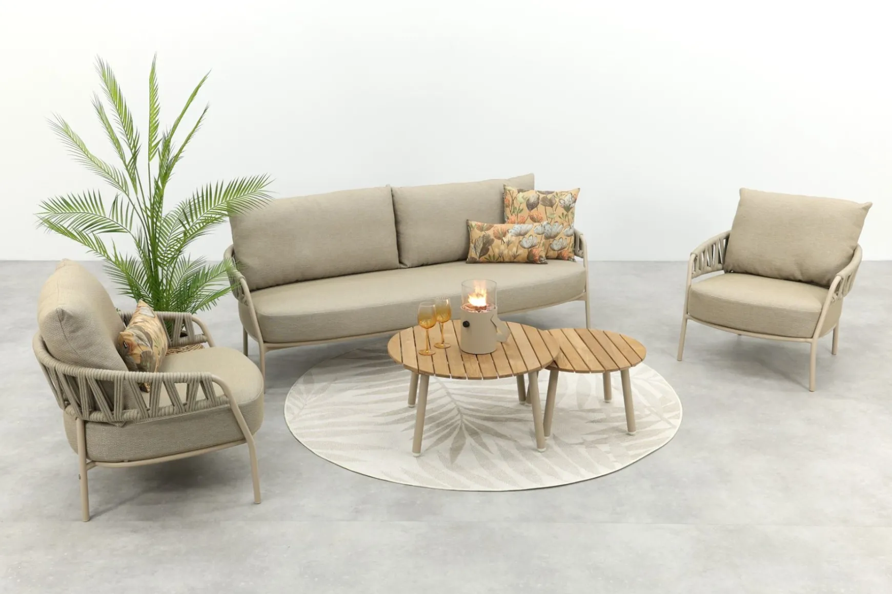 Taste Calma/Mindo tafels 5-zits stoel-bank loungeset- Latte
