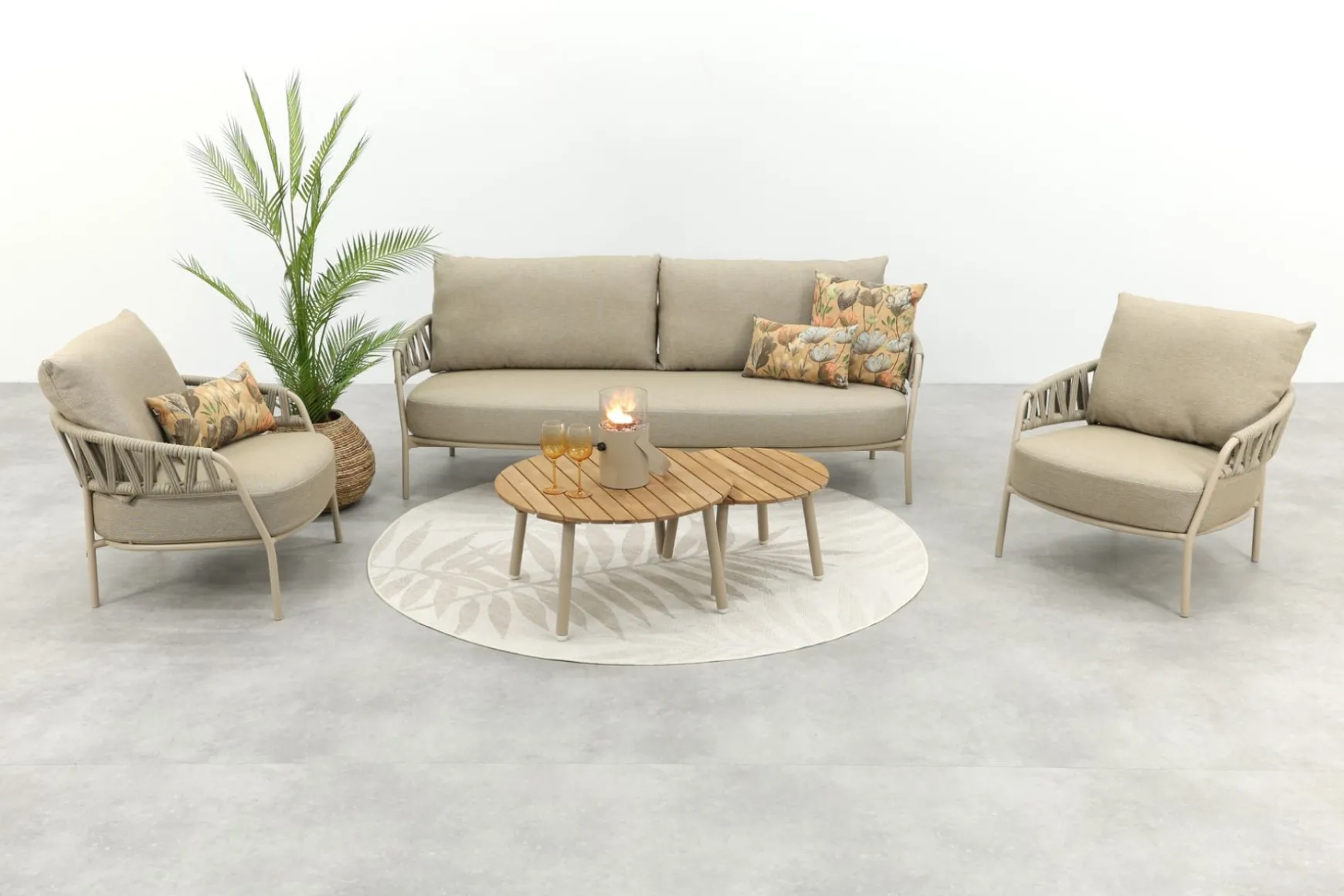 Taste Calma/Mindo tafels 5-zits stoel-bank loungeset- Latte