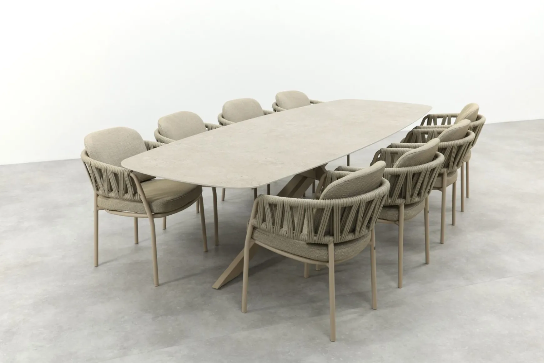 Taste Calma/Prado 8-persoons Deens ovale dining tuinset 300x110 cm. - Latte